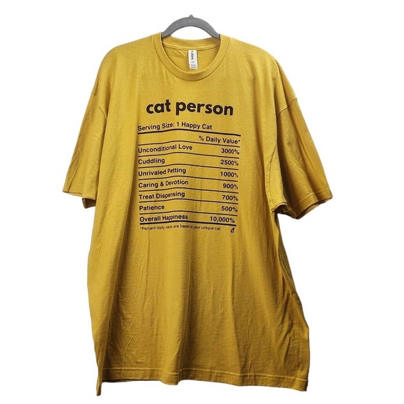 Cat Lady Box Women's Cat Person Nutrition Crew Neck SS T-Shirt Sz 3XL Yellow - Picture 1 of 7